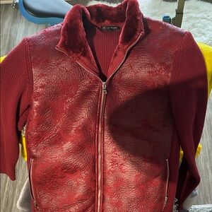 INC International Concepts Burgundy/Red Faux Fur Jacket